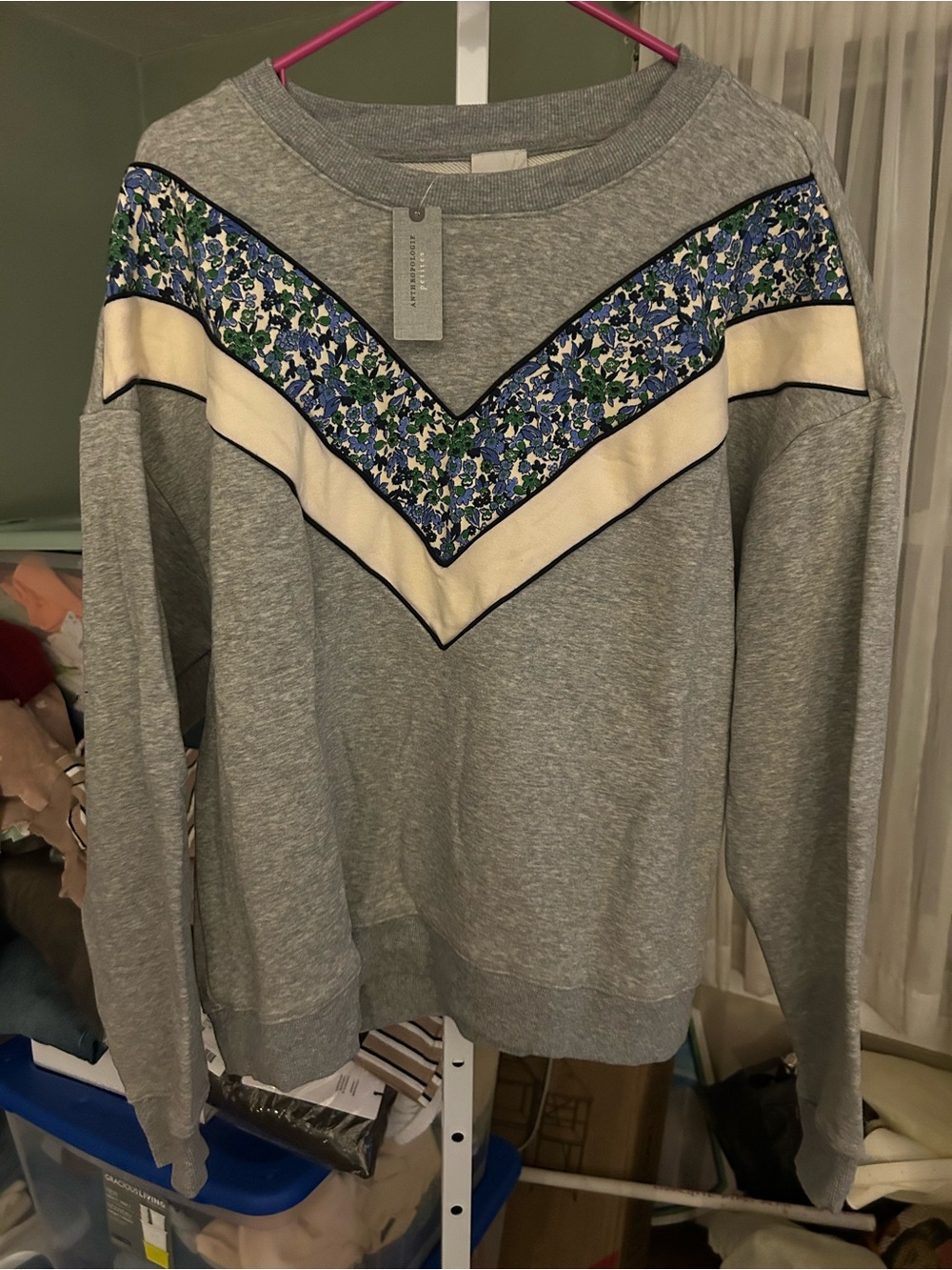 Anthropologie Maeve Floral Chevron Colorblock Sweatshirt
